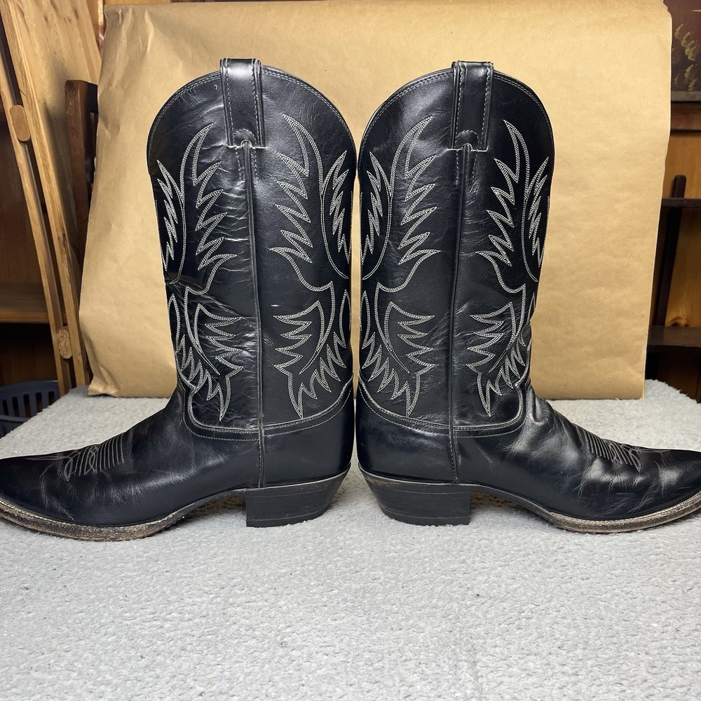 Justin Boots 2041 Mens 13 A Boot Black Leather Mid Calf Embroidered Western Boot - Picture 6 of 11